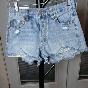 Denim Forum Blue Jean Shorts Distressed Cut-Off Style